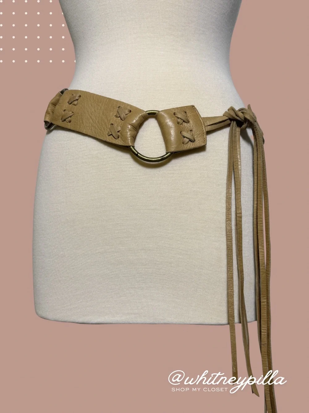Vintage Italian Leather Boho Ring Tie Belt Festival Western Waist Belt